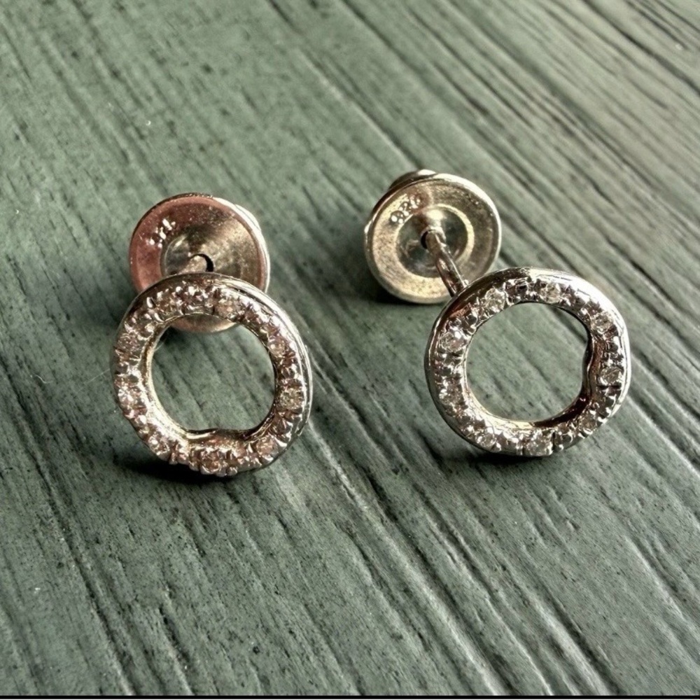 Monica Vinader Riva Circle Diamond Pave Stud Earrings Sterling Silver - Picture 2 of 8